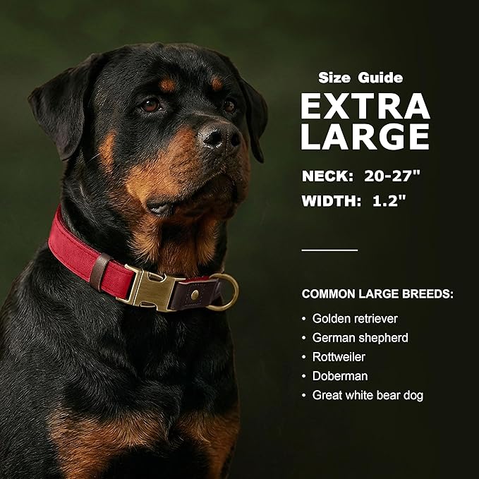 Didog Soft PU Leather Dog Collar for Large Dogs,Classic Adjustable Wide Dog Collars with Quick Release Metal Buckle,Easy Clean and Comfortable with Nylon Lining,Red,XL Neck 20-27", Width 1¼"