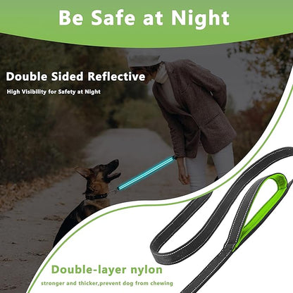 Dog Leash 5ft Long, Double Handle Dog Leash for Safety Control Training, Heavy Duty Dog Leads with Traffic Padded Handles, Reflective Leashes for Small Medium Large Dogs(5ft, Black Green)