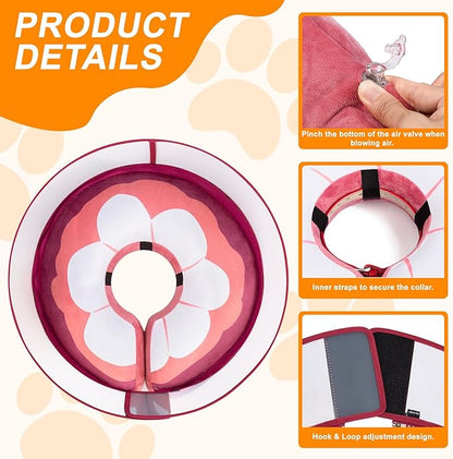 Inflatable Dog Cone Collar for Large Medium Small Dogs, Soft Dog Donut Collar Adjustable Recovery Cone for Pets After Surgery, Extra Enhanced Anti-Licking Guard Shield (Mangosteen, Medium Plus)