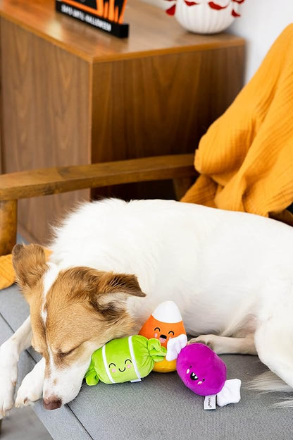 Pearhead Halloween Candy Dog Toys - Plush Pet Toy with Squeakers, Spooky Fall Finds, Set of 3