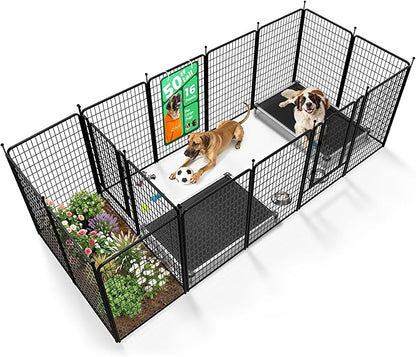 FXW Rollick Unleashed Dog Playpen for Indoor, Yard, RV Camping, 50 inch 16 Panels Dog Pen with Connectors (Pack of 2) for Large Dogs, Black│Patented