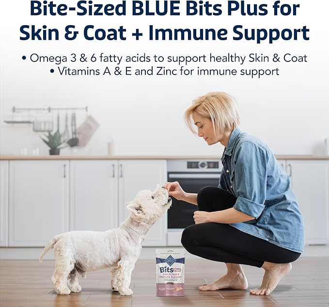 Blue Buffalo Blue Bits Plus Skin & Coat and Immune Support Daily Benefit Dog Treats, Soft & Chewy Salmon Morsels, 3.5-oz. Bag