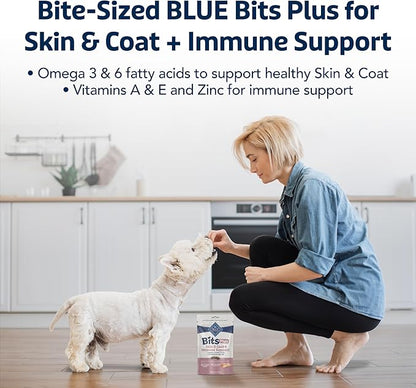 Blue Buffalo Blue Bits Plus Skin & Coat and Immune Support Daily Benefit Dog Treats, Soft & Chewy Salmon Morsels, 3.5-oz. Bag