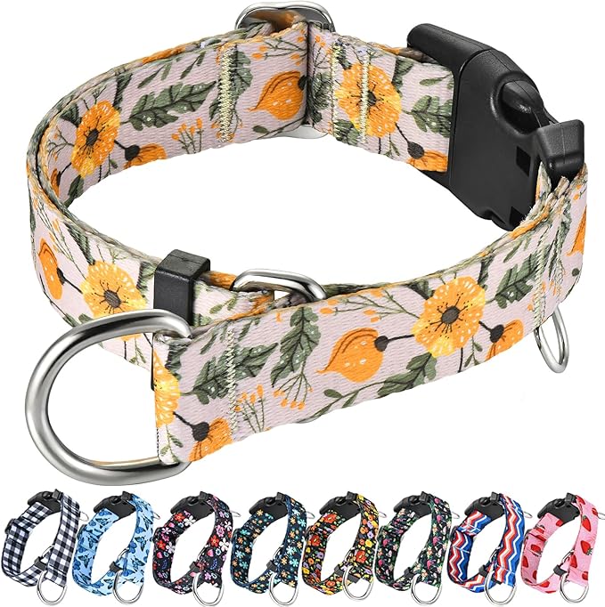 Martingale Collar for Dogs with Buckle Adjustable Nylon Slip No Pull Training Dog Collars (Beige Floral, Small)
