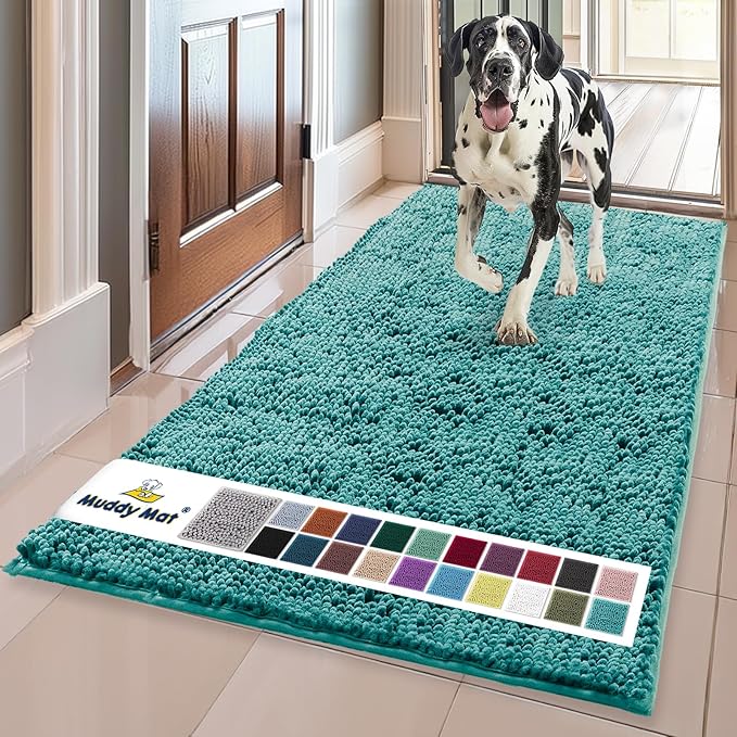 Muddy Mat® | Super Absorbent Door Mat Indoor, Microfiber Quick Dry Chenille Entryway Rug, Non-Slip Front Door Mat, Indoor Mats for Entryway, Machine Washable Pet Rug, Teal 36"x60"