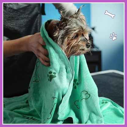 Chumia 8 Pcs Dog Towels for Drying Dogs Cats Pet Towels Bulk Puppy Microfiber Fast Drying Paw Bath Bathing Supplies Absorbent for Medium Pets(18 x 28 Inch,Dog Paw and Bone,Classic Color)