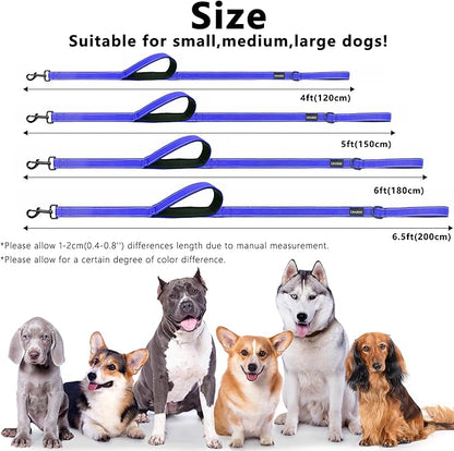 Dog Leash 4ft Long, Double Handle Dog Leash for Safety Control Training, Heavy Duty Dogs Leads with Traffic Padded Handles, Reflective Leashes for Small Medium Large Dogs(4ft, Navy Blue)
