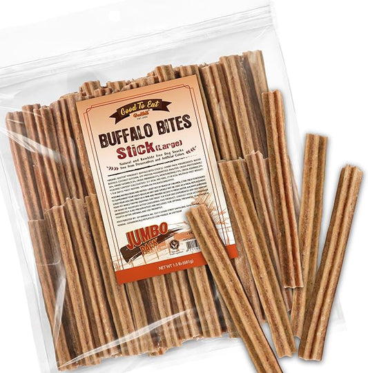Gootoe Buffalo Dog Treats, Natural Low-Fat Chews for Training & Rewards, Limited Ingredient, Puppy Treats for Medium Dogs, Resealable Bag, Buffalo Bites Stick (Large), 1.5 lb