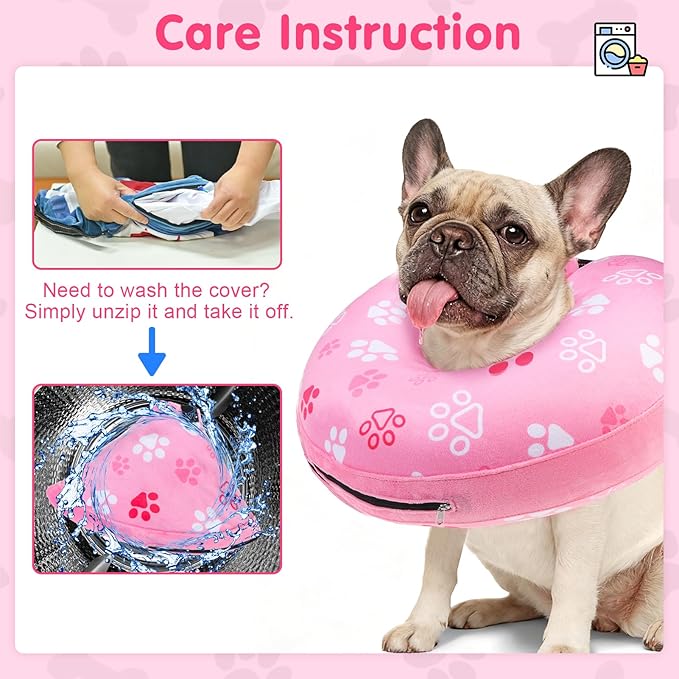 BEAUTYZOO Dog Cone Alternative After Surgery for Large Medium Small Dogs, Soft Inflatable Cone Collar for Dogs Cats, Pet Neck Donut E Collar Dog Recovery Collars to Stop Licking, Paw Pink, M