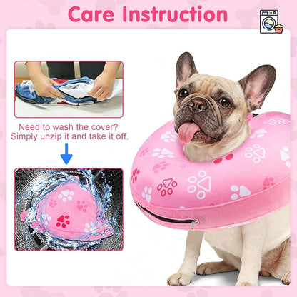BEAUTYZOO Dog Cone Alternative After Surgery for Large Medium Small Dogs, Soft Inflatable Cone Collar for Dogs Cats, Pet Neck Donut E Collar Dog Recovery Collars to Stop Licking, Paw Pink, M