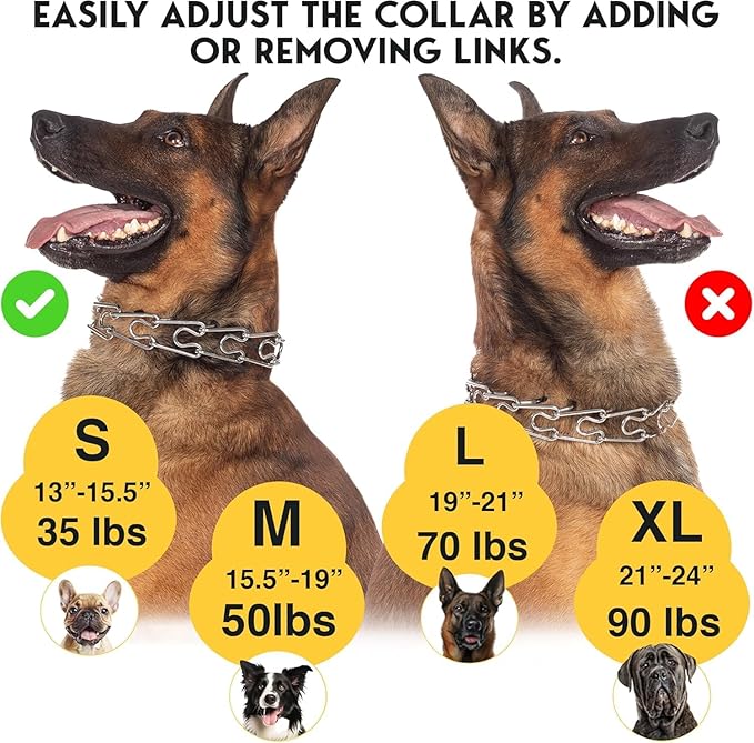 PetJett Prong Collar for Dogs - Choke Collar for Dogs, Pinch Collar for Dog Adjustable Dog Training Collar for Small Medium Large Breed - No Pull Safety Stainless Steel Metal Choker Chain Walking Tool