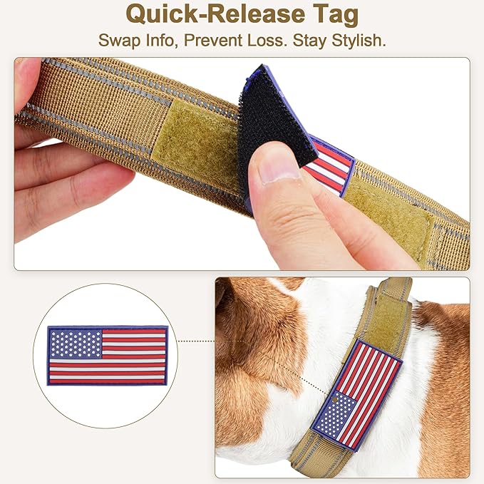 KCUCOP Tactical Dog Collar for Medium & Large Dogs - Military Nylon Heavy Duty Collar with Handle, Reflective Strip & Metal Buckle for Training, Outdoor (Brown Reflective, Medium)