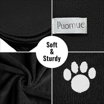Puomue 3 Pack Microfiber Dog Towels for Drying Dogs, Super Absorbent and Soft Pet Grooming Towel, 40 Inch X 23.6 Inch, Perfect Dog Drying Towels for Large, Medium or Small Dogs, Black
