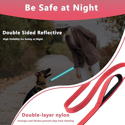 Dog Leash 5ft Long, Double Handle Dog Leash for Safety Control Training, Heavy Duty Dog Leads with Traffic Padded Handles, Reflective Leashes for Small Medium Large Dogs(5ft, Red)