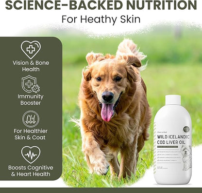 Pure Cod Liver Oil for Dogs - 16 oz - Contains Omega 3, Omega 6, Vitamin A, and Vitamin D to Reduce Itching and Promote Skin and Coat, Heart, Joint, and Immune Health - Pump Cap Bottle