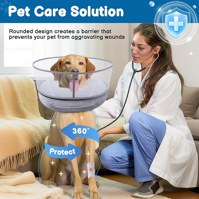 BARKLESS Dog Donut Collar, 2-in-1 Inflatable Dog Collars for After Surgery to Stop Licking Wounds, Patented Protective Donut Cone with High Shield for Small and Medium Pets (Grey, M)