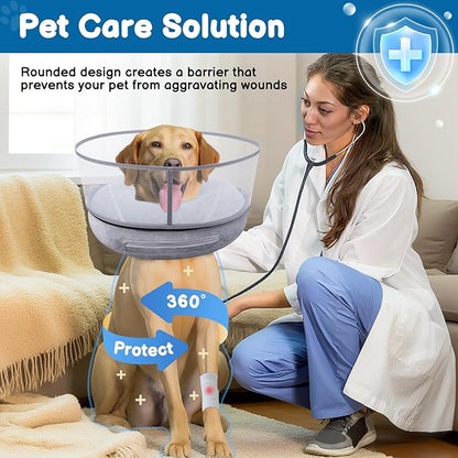 BARKLESS Dog Donut Collar, 2-in-1 Inflatable Dog Collars for After Surgery to Stop Licking Wounds, Patented Protective Donut Cone with Higher Shield for Large Pets (Grey, L-Long)