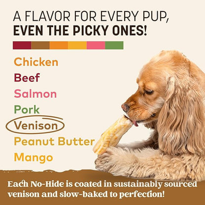 Earth Animal No Hide Chews - Long Lasting Rawhide Free Small Dog Chews Rolls, Venison - 6 Count