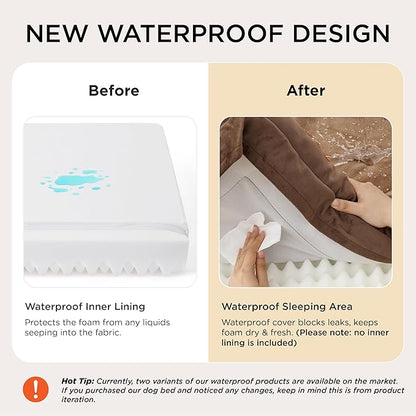 Bedsure Orthopedic Dog Bed Medium Size Dogs - Washable Medium Dog Cat Bed Waterproof, Comfort Pet Couch Sofa with Washable Removable Cover, Pets Bed with Nonskid Bottom, Brown, 28"