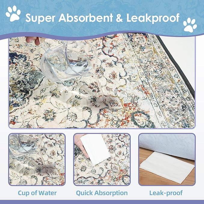 SCLOSE Washable Pee Pad for Dogs, 32" x 24" Reusable Puppy Pads Waterproof Dog Rugs, Super Absorbent, Leakproof, Dog Crate Pad, Playpen Mat, Whelping Pads, Vintage Medallion