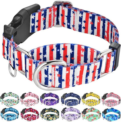 American Flag Martingale Collar 4th of July Star Holiday Dog Collar with Buckle Adjustable Pet Collars (Red Blue Patriotic Stripes, Medium)