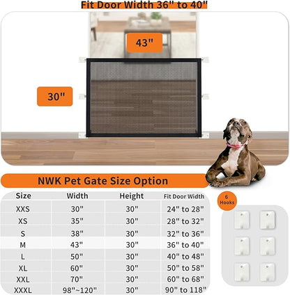 NWK Magic Dog Gate for Stairs Pet Gate for The House Providing a Safe Enclosure for Pets to Play and Rest, 6 Hooks Design (30'' X 43'')