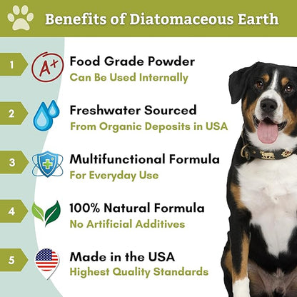 Wholistic Pet Organics Diatomaceous Earth - Food Grade for Dogs & Cats - 13 Oz - Multi Use Powder - Pet Safe Non-Chemical Freshwater Sourced Silica Supports Overall Health - Made in USA - 105 Scoops