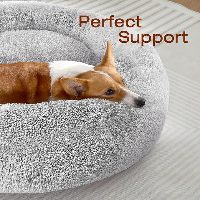 JOLLYVOGUE Small Dog Bed, Calming Soft Anti-Anxiety Donut Cat Bed, Washable Round Fluffy Cushion for Small and Medium Pets (20")