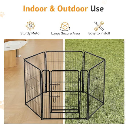 NEWBULIG Dog Playpen for Indoor 40 Inch 6 Panels - Portable Heavy Duty Metal Pet Exercise Pen with Door, Foldable Small Medium Large Dog Puppy Playpen Fence for Outdoor RV, Camping, Yard, Garden
