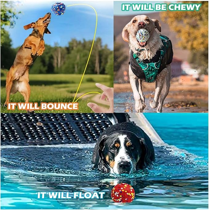 CAISHOW 2Pack Dog Ball Squeak Toys Indestructible Dog Ball Float On Water Fetch Bouncy Durable Solid Rubber Ball for Puppy Small and Medium Dogs Playing Toys (Bell Ball 2Pcs White)