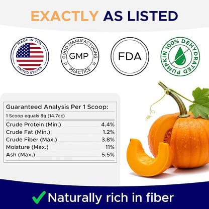 Pumpkin Powder for Dogs - 8oz Powdered Supplement High Fiber for Dogs Stool Softener - Treat Diarrhea, Constipation, Upset Stomach, Food Sensitivity - Improve Digestion - PET_Supplies
