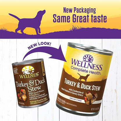 Wellness Complete Health Stew Adult Canned Wet Dog Food, Grain Free, Natural, Turkey and Duck Recipe, 12.5 oz, Pack of 12 Cans