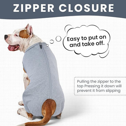 IDOMIK Dog Recovery Suit,Dog Leg Sleeve to Stop Licking Rear Legs,Thigh Wound Protective Sleeve,Male Female Pet Surgical Clothes,Doggy Surgical Suit with Pants Cover,Cone Collar Alternative,2XL,Grey