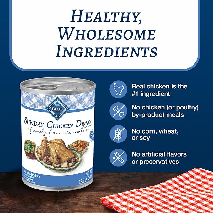 Blue Buffalo Family Favorites Adult Wet Dog Food, Made with Natural Ingredients, Sunday Chicken Dinner, 12.5-oz Can (Pack of 12)