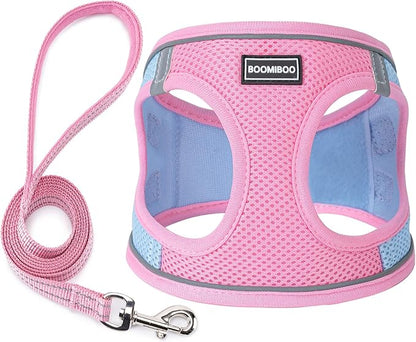 Dog Harness with Leash Set, No Pull Adjustable Reflective Step-in Puppy Pet Vest Harnesses for Small Medium Large Dogs and Cats,Pink Green XXS