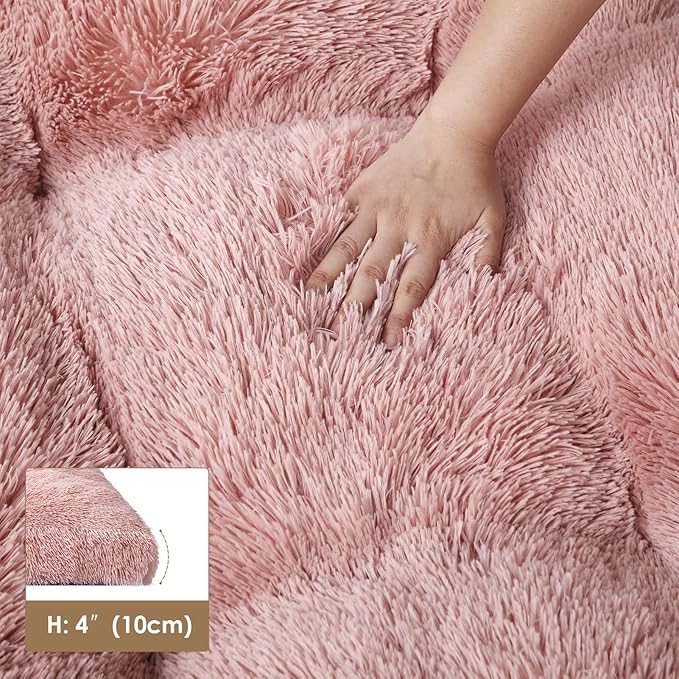 EHEYCIGA Fluffy XXL Dog Crate Pad, Plush Faux Fur Dog Bed for Extra Large Pets, Calming Anti Anxiety XXL Pet Bed, Washable Soft Warm Crate Mat with Non-Slip Bottom, Pink