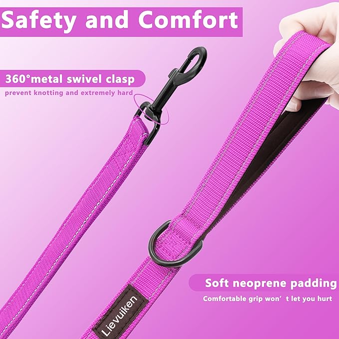 Dog Leash 5ft Long, Double Handle Dog Leash for Safety Control Training, Heavy Duty Dog Leads with Traffic Padded Handles, Reflective Leashes for Small Medium Large Dogs(5ft, Rosered)