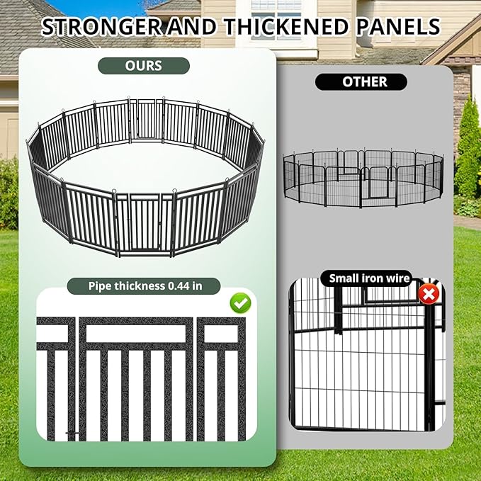 Dog Fence Outdoor Indoor, 47 Inch Height 40 Panels Dog Playpen for Large/Medium/Small Dogs Metal Dog Pen for Yard Camping and RV | Black-Silver