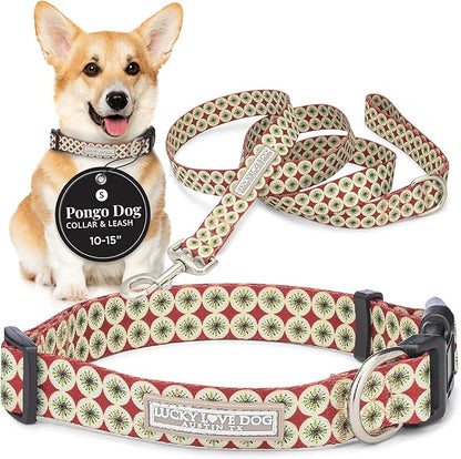 Lucky Love Dog - Easy Click Buckle Dog Collar with Leash Set Combo, Durable & Comfortable for Male & Female Dogs, Pet Collar for Small Dogs, Secure Fit - Pongo Combo, Small