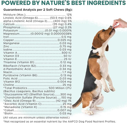 12-in-1 Dog Multivitamin Soft Chews, 120 Count - Vitamins & Supplements, Glucosamine Chondroitin, Probiotics, Omega 3 - Hip & Joint, Skin & Coat, Immune Support for Puppy & Senior Dogs - Chew + Heal