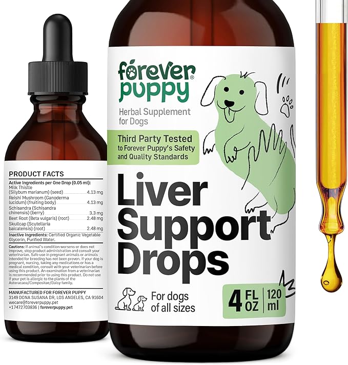 Forever Puppy Liver Support for Dogs - Liquid Milk Thistle Extract for Dogs - Liver Detox Vitamins and Supplements for All Breeds & Sizes - Sugar & Alcohol-Free Drops - 4 oz