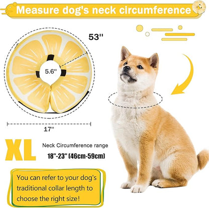 Inflatable Dog Cone Collar for Large Medium Small Dogs, Soft Adjustable Recovery Cone for Dogs Cats,Dog Neck Donut Alternative After Surgery(Lemon,X-Large