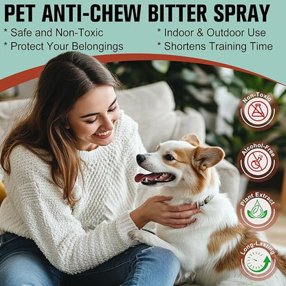 No Chew Spray for Dogs and Cats - Bitter Apple Spray to Stop Chewing Furniture, Shoes, Wires - Natural, Safe Training Aid for Puppies & Cats to Stop Biting,Alcohol-Free (4.06 Fl Oz)