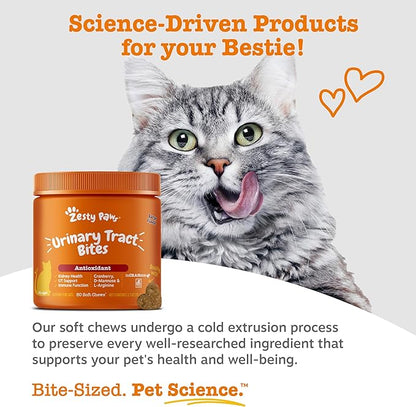 Zesty Paws Cranberry Urinary Tract Bites for Cats - Kidney & Urinary Tract Health - Soft Chews with D-Mannose, Vitamin B6 & L-Arginine - Immune & Gut Support - Bacon - 60 Count