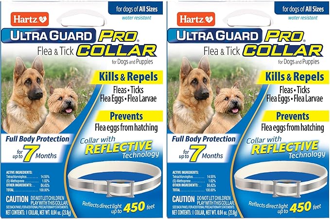 Hartz UltraGuard Pro Reflective Flea & Tick Collar for Dogs and Puppies, 7 Month Flea and Tick Prevention Per Collar, 1 Count (Pack of 2)