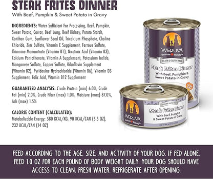 Weruva Classic Dog Food, Steak Frites with Beef, Pumpkin & Sweet Potato in Gravy, 14oz Can (Pack of 12)
