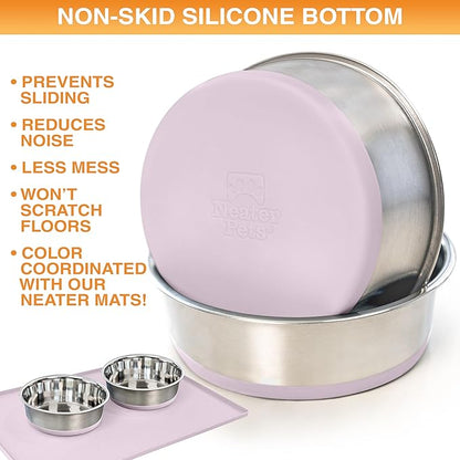 Neater Pet Brands Stainless Steel Dog Bowls with Non-Slip Rubber Bottom – Set of 2, 8 Cup (64 oz), Pink - Heavy Duty Metal Dog Bowl, Dishwasher Safe, Food or Water Bowl, Ideal for Large Dogs