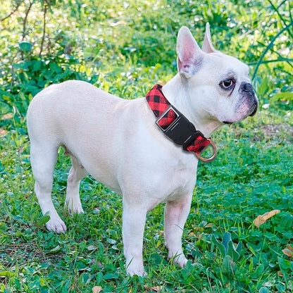 Ladoogo Reflective Dog Collar Padded with Soft Neoprene Breathable Adjustable Nylon Dog Collars for Small Medium Large Dogs (X-Small (Pack of 1), Red Plaid Collar+Leash)