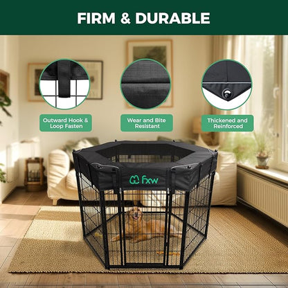 FXW Homeplus Indoor Dog Playpen with Hexagon Mesh Top Cover for Escape Prevention, 40 Inch 6 Panels Heavy Duty Dog Pen for Medium and Large Dogs, Black│Patented