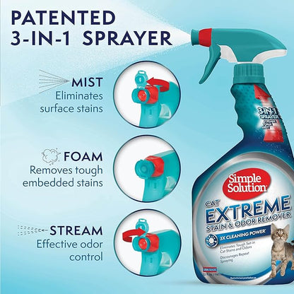 Simple Solution Extreme Pet Stain and Odor Eliminator, Enzyme Dog Urine Odor Neutralizer, Pet Carpet Stain Remover, Strong Pet Spray for Pee Cleaner Spot Treatment, Rug Deodorizer, 32 oz (Pack of 2)